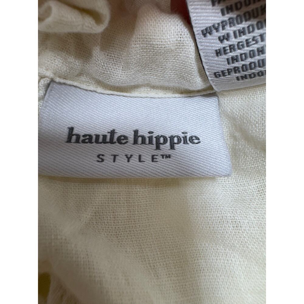 Haute Hippie Style Jumpsuit Sz M Ivory Linen Blend Romper Wide Leg Pockets - Picture 4 of 12